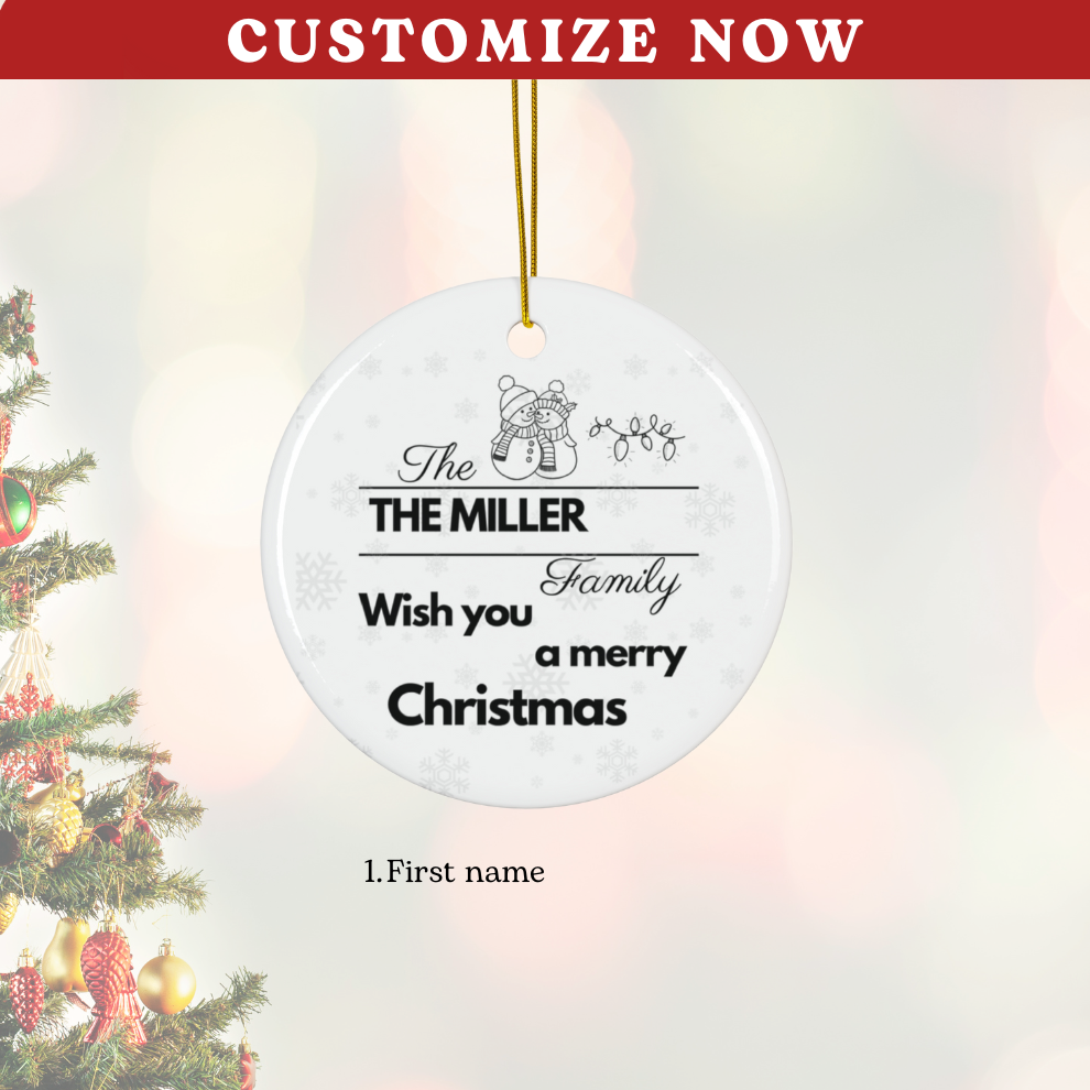 2025 Personalized Family Christmas Circle Ceramic Ornament