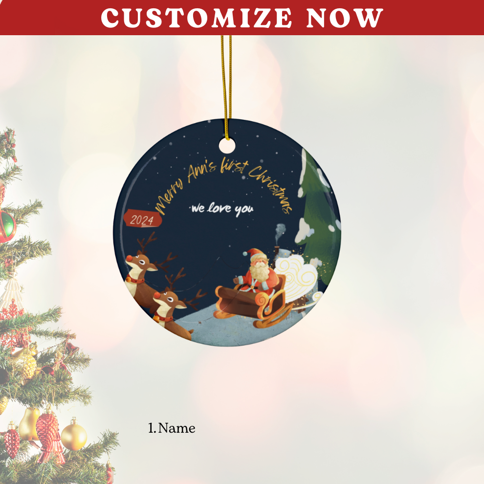 2025 Personalized Baby's First Christmas Navy Circle Ceramic Ornament