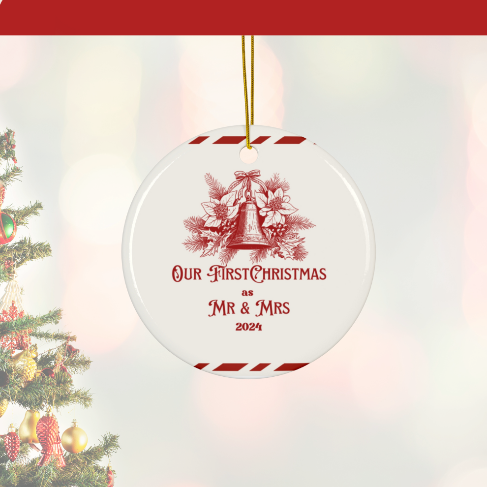 2025 Personalized First Christmas Married Red Decoration Circle Ceramic Ornament