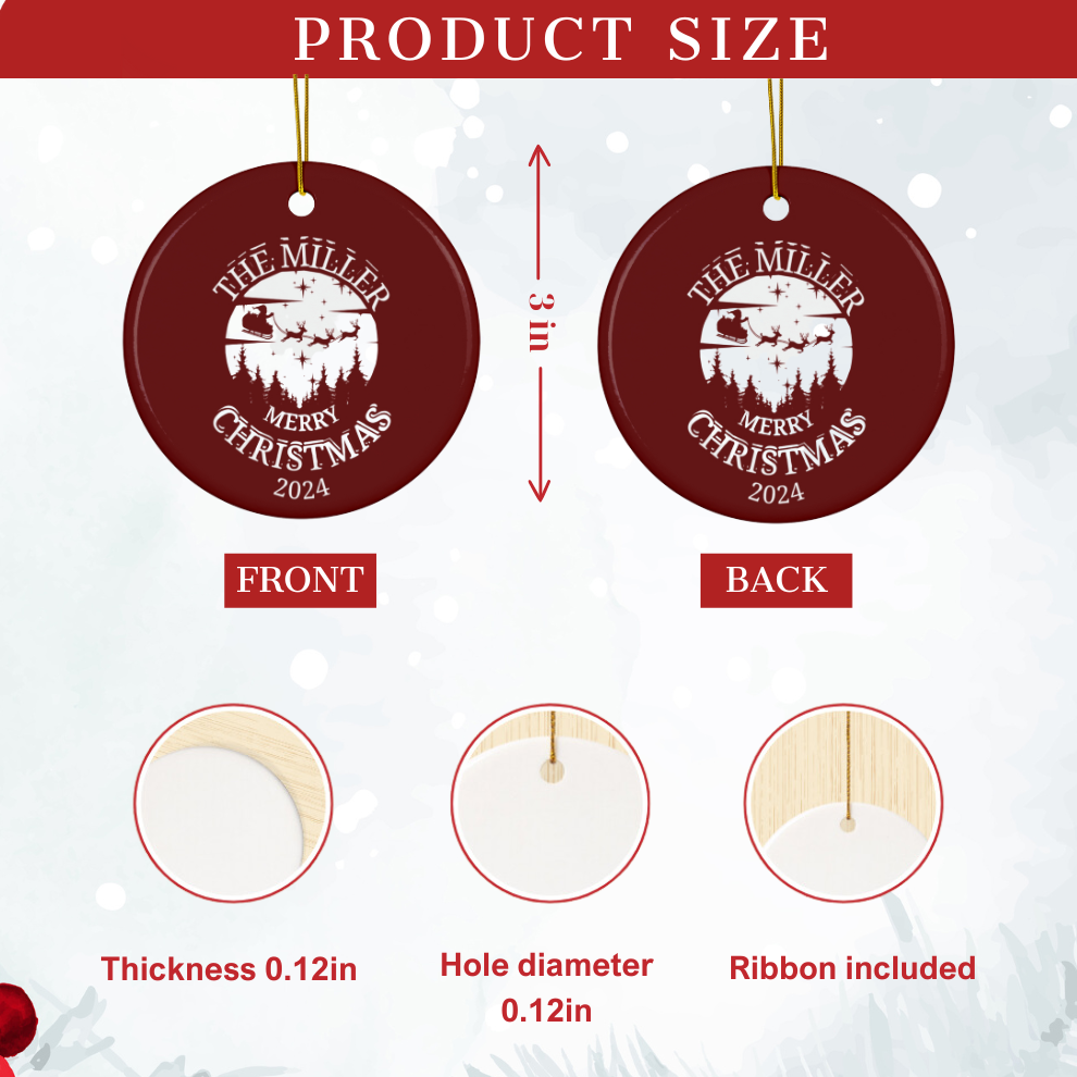 2025 Personalized First Name Merry Christmas Circle Ceramic Ornament