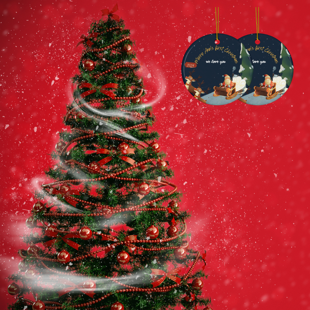 2025 Personalized Baby's First Christmas Navy Circle Ceramic Ornament