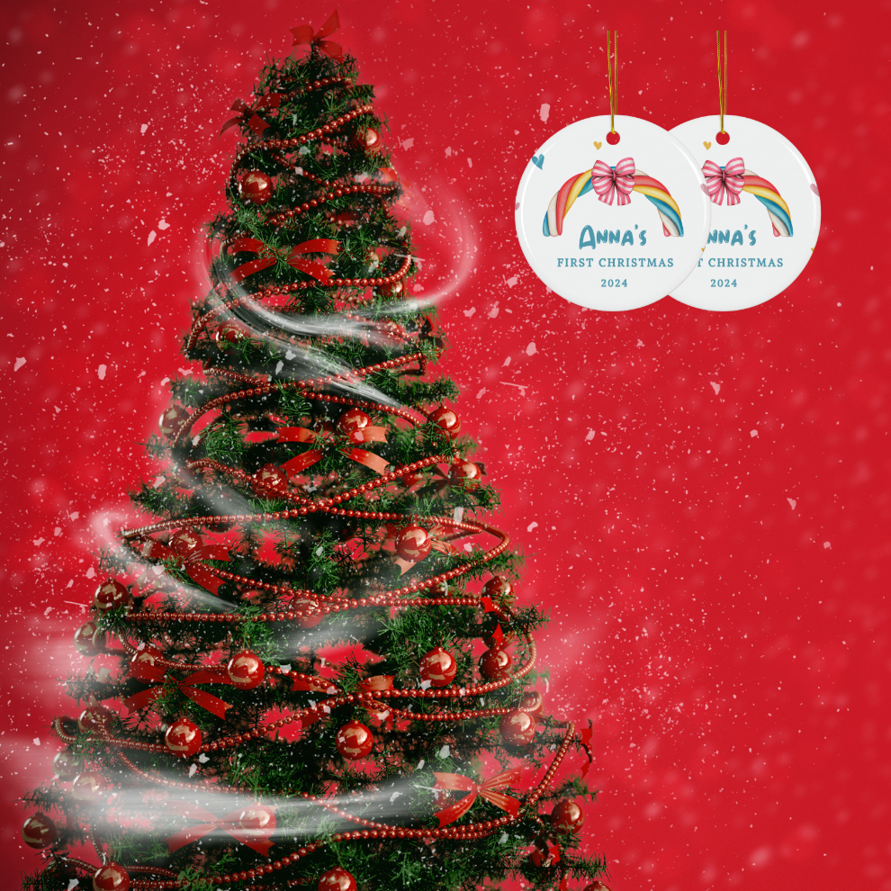 2025 Personalized Baby's First Christmas Rainbow Decoration Circle Ceramic Ornament