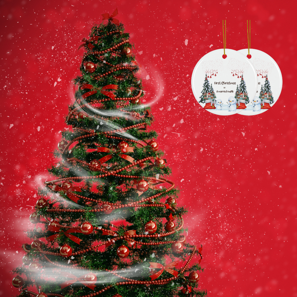 2025 Personalized First Christmas Married Circle Ceramic Ornament