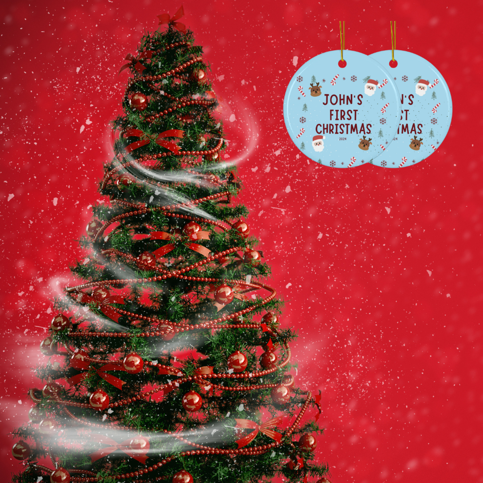 2025 Personalized Baby's First Christmas Circle Ceramic Ornament For Boy