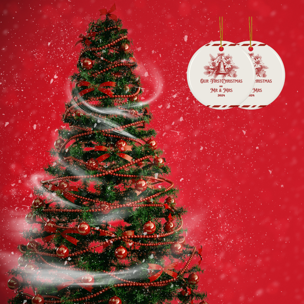 2025 Personalized First Christmas Married Red Decoration Circle Ceramic Ornament