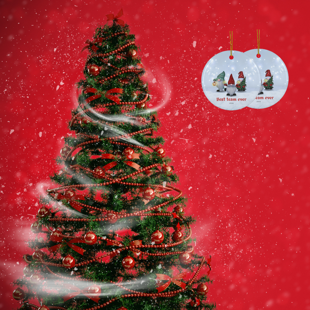 2025 Personalized Best Team Ever Christmas Circle Ceramic Ornament