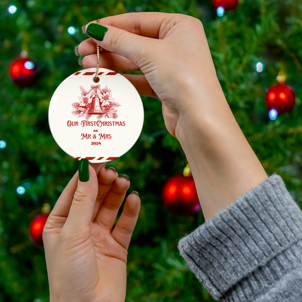 2025 Personalized First Christmas Married Red Decoration Circle Ceramic Ornament