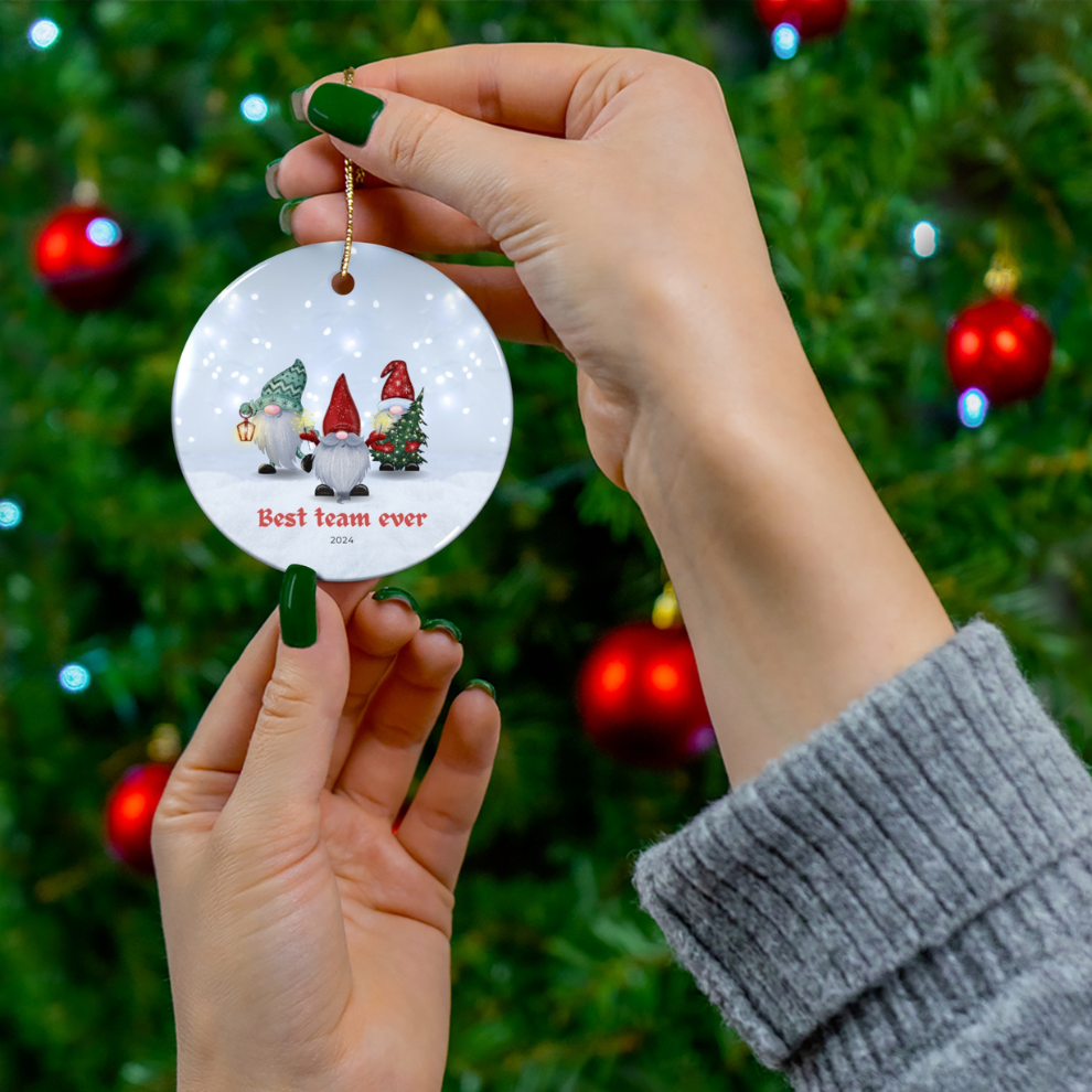 2025 Personalized Best Team Ever Christmas Circle Ceramic Ornament