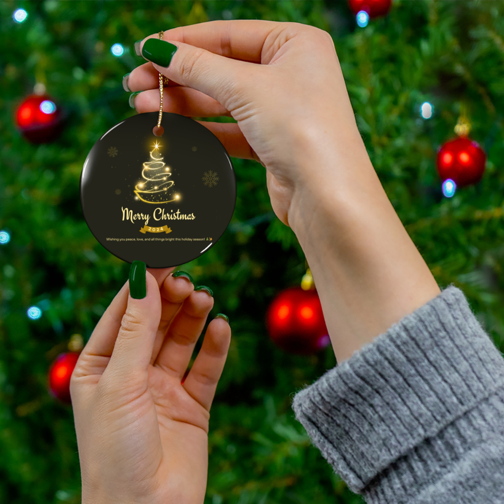 2025 Personalized Black Merry Christmas Circle Ceramic Ornament