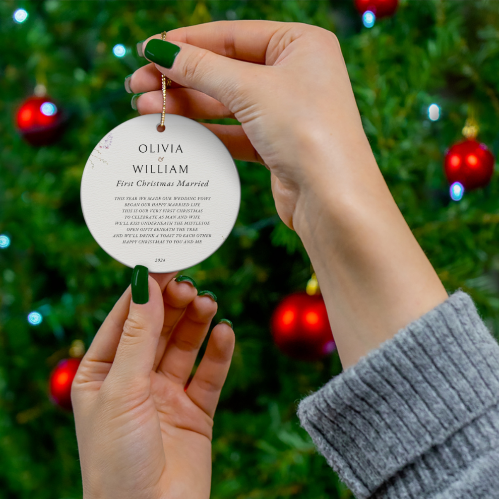 2025 Personalized Romantic First Christmas Married Circle Ceramic Ornament