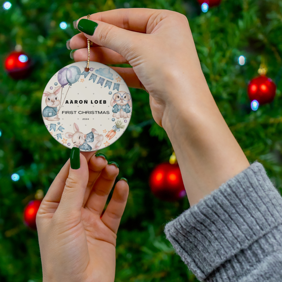 2025 Personalized Baby's First Christmas Rabbit Decoration Circle Ceramic Ornament