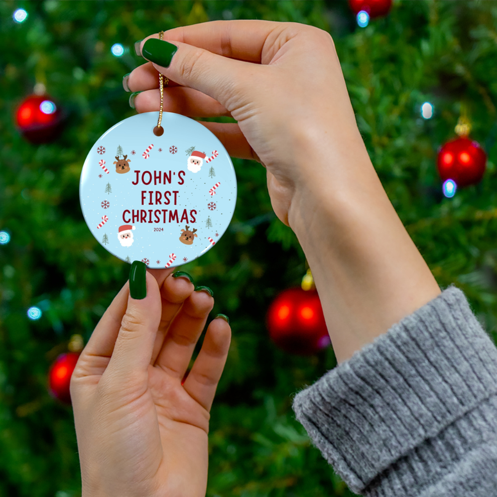 2025 Personalized Baby's First Christmas Circle Ceramic Ornament For Boy