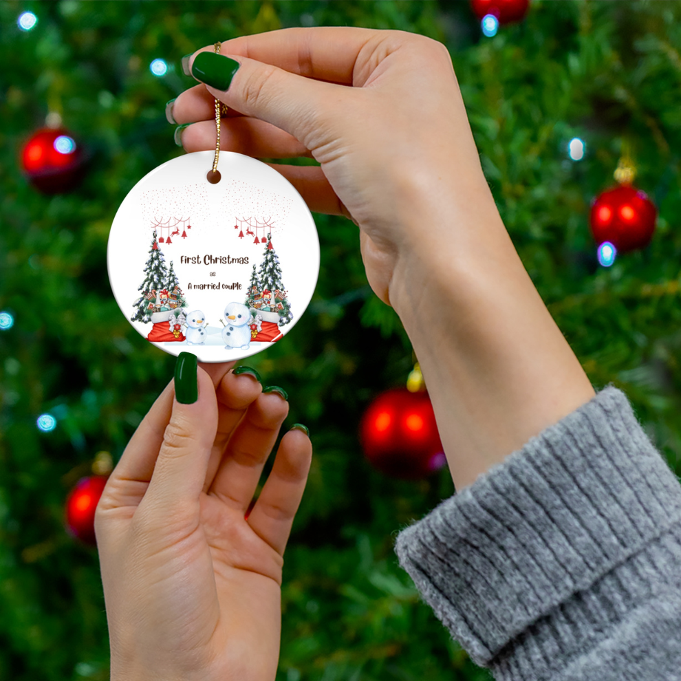 2025 Personalized First Christmas Married Circle Ceramic Ornament