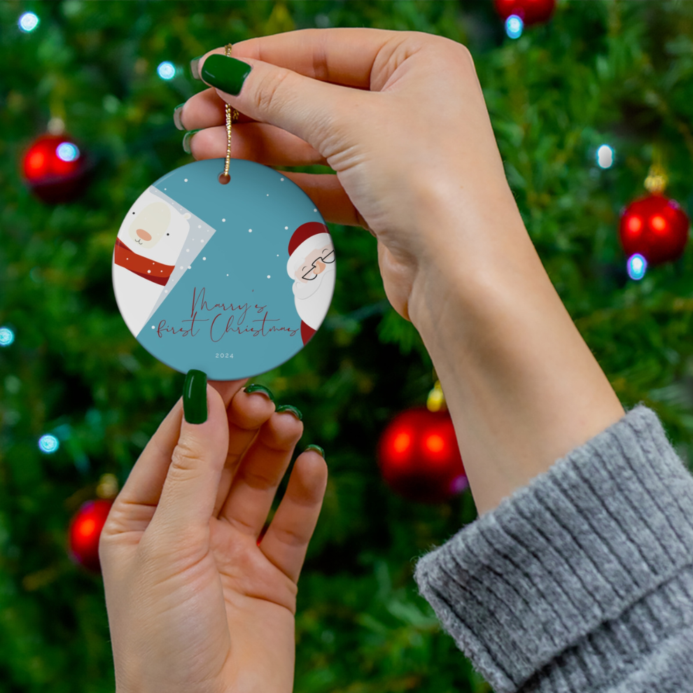 2025 Personalized Baby's First Christmas Mallard Circle Ceramic Ornament