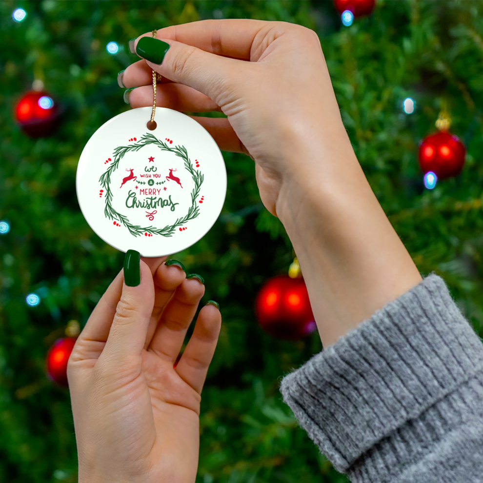 2025 Personalized Merry Christmas Circle Ceramic Ornament