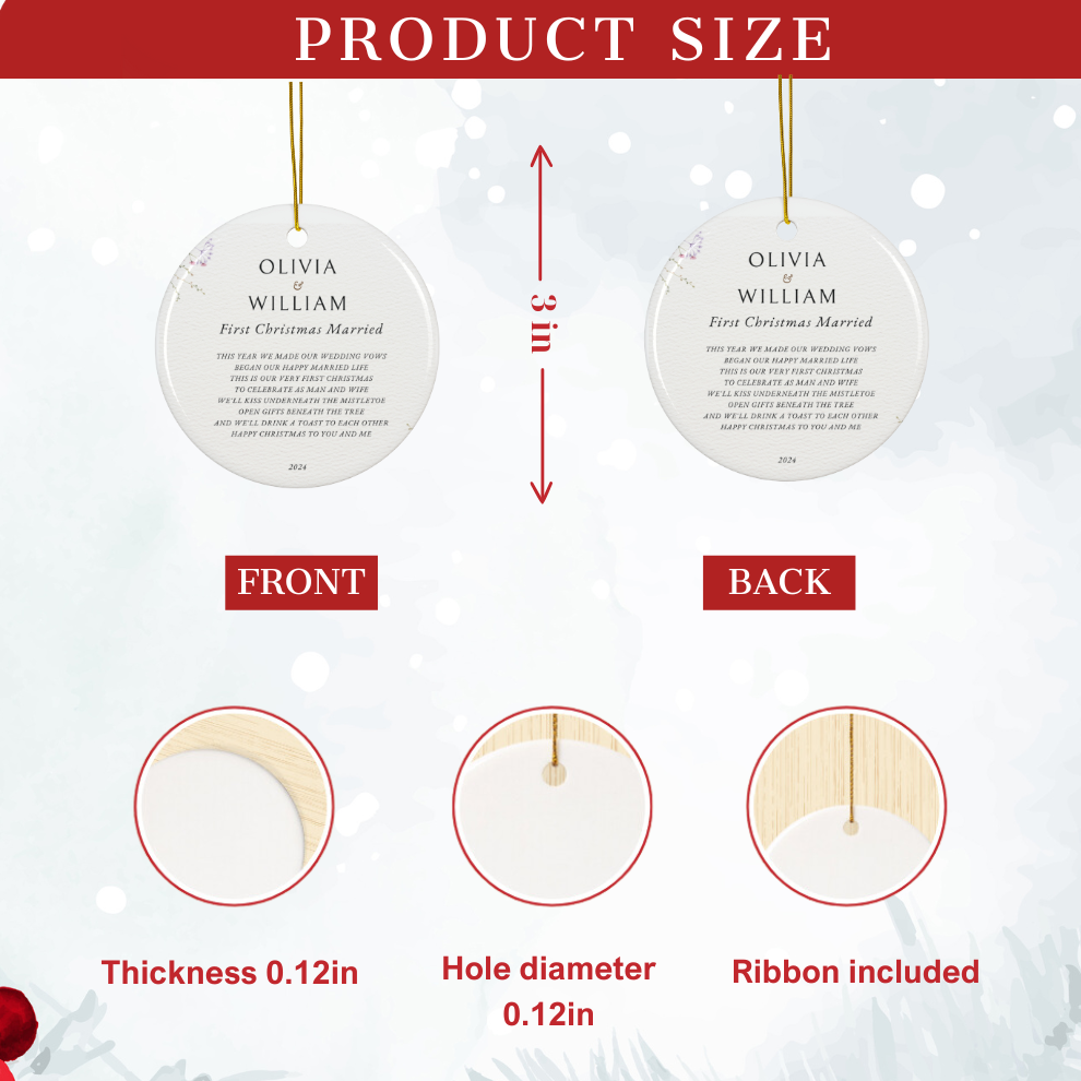 2025 Personalized Romantic First Christmas Married Circle Ceramic Ornament