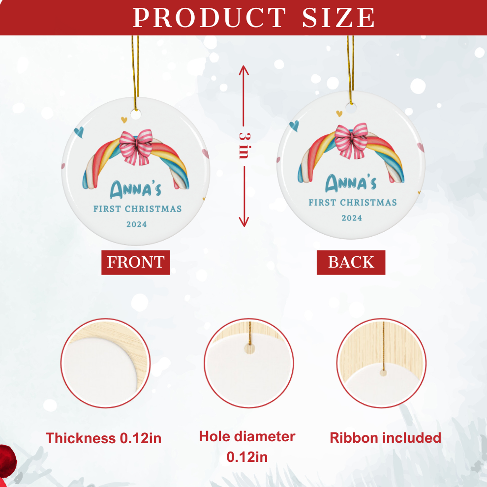 2025 Personalized Baby's First Christmas Rainbow Decoration Circle Ceramic Ornament