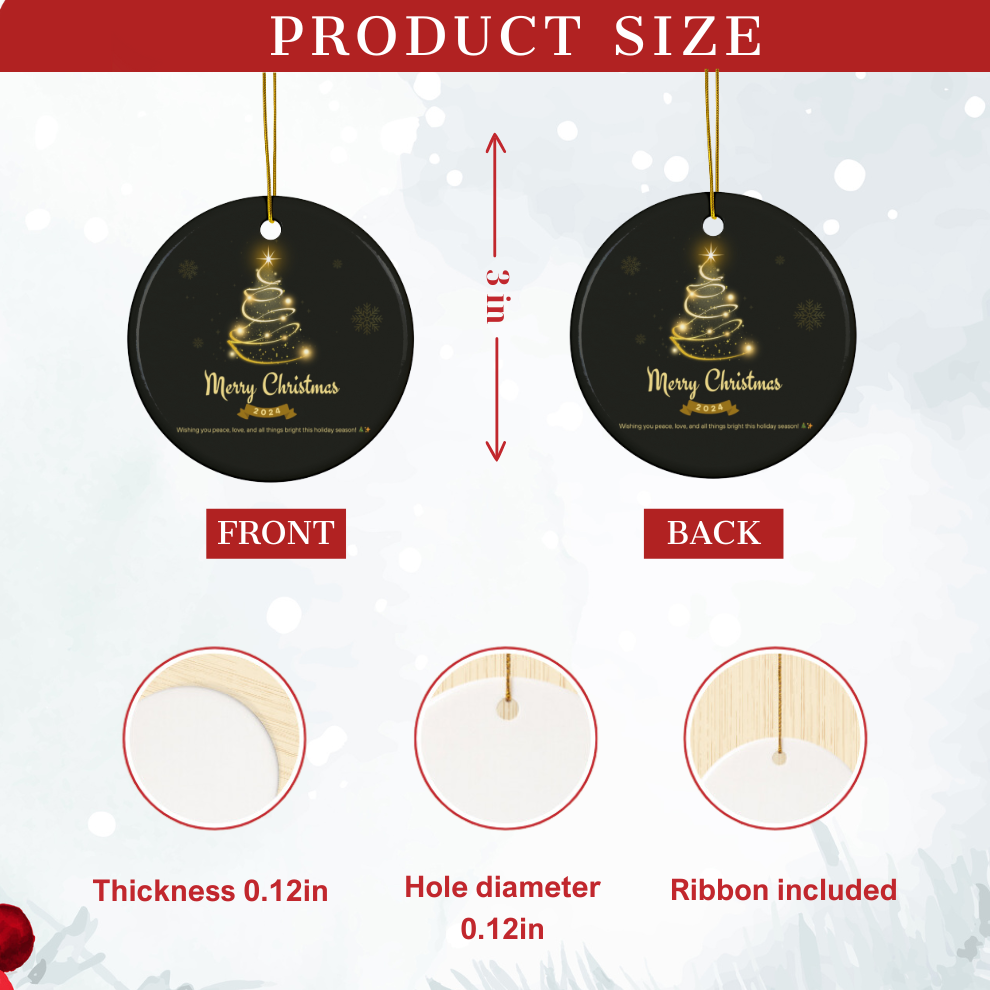2025 Personalized Black Merry Christmas Circle Ceramic Ornament