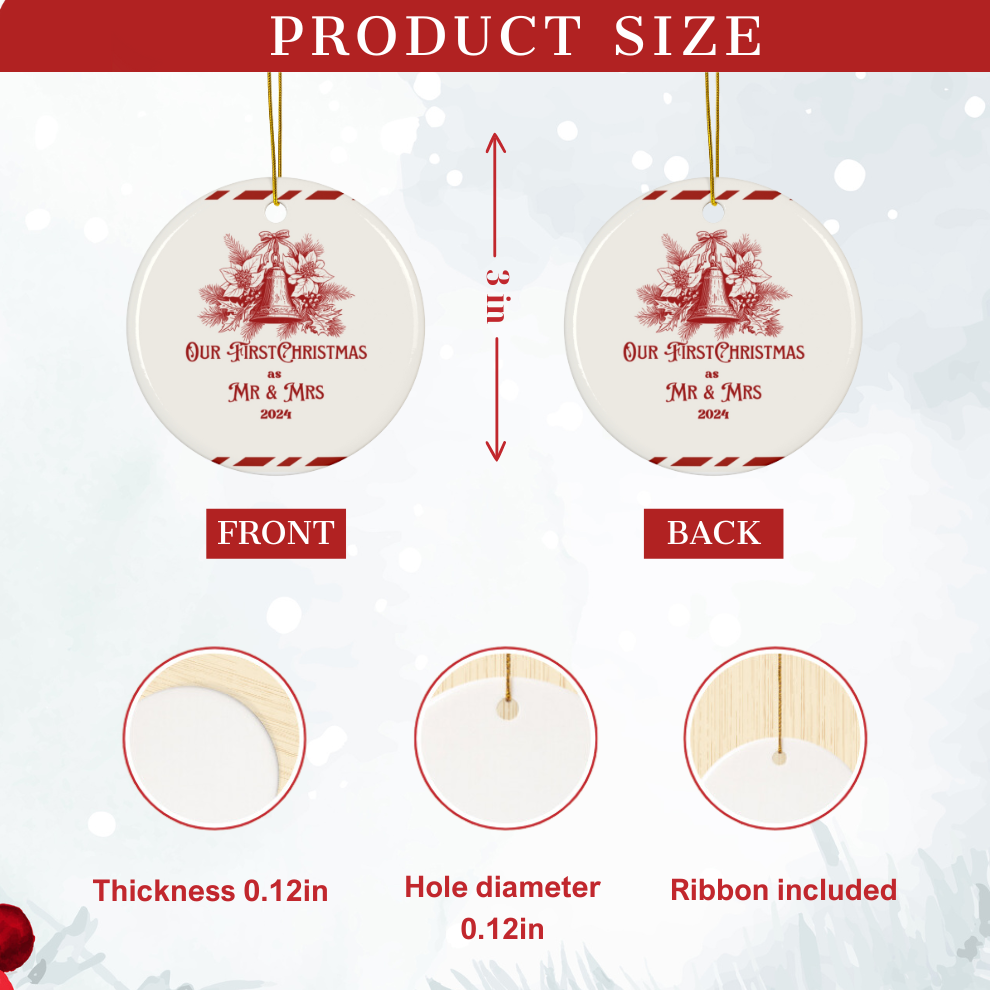 2025 Personalized First Christmas Married Red Decoration Circle Ceramic Ornament