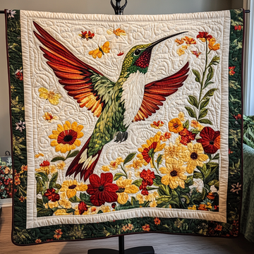 Spring Symphony Quilted Blanket Cool Throw Blanket Great Hummingbird Lover Gifts - Marykun