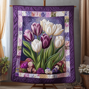 Springtime Comfort Quilted Blanket Christmas Throw Blanket Unique Gifts For Tulip Lovers - Marykun