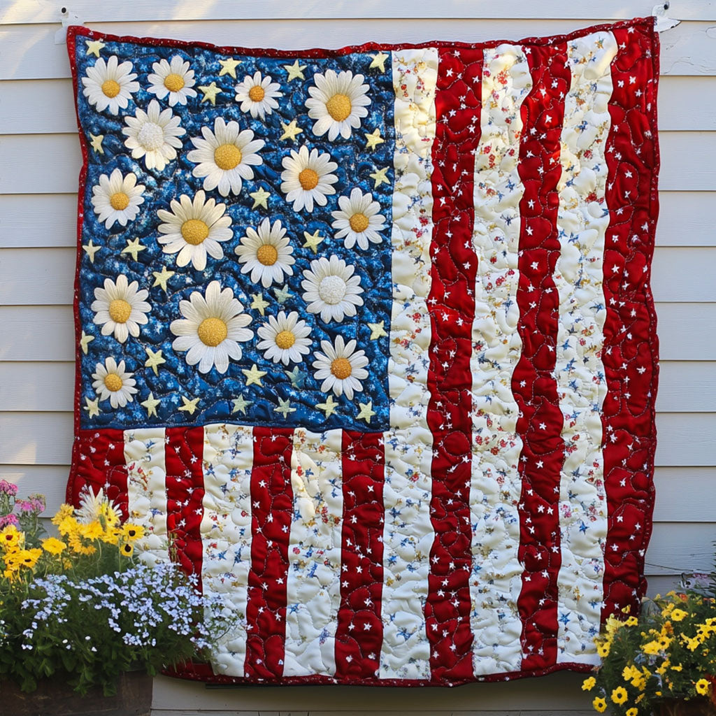 Star Spangled Petals Quilted Blanket Winter Decor Blanket Patriotic Presents - Marykun