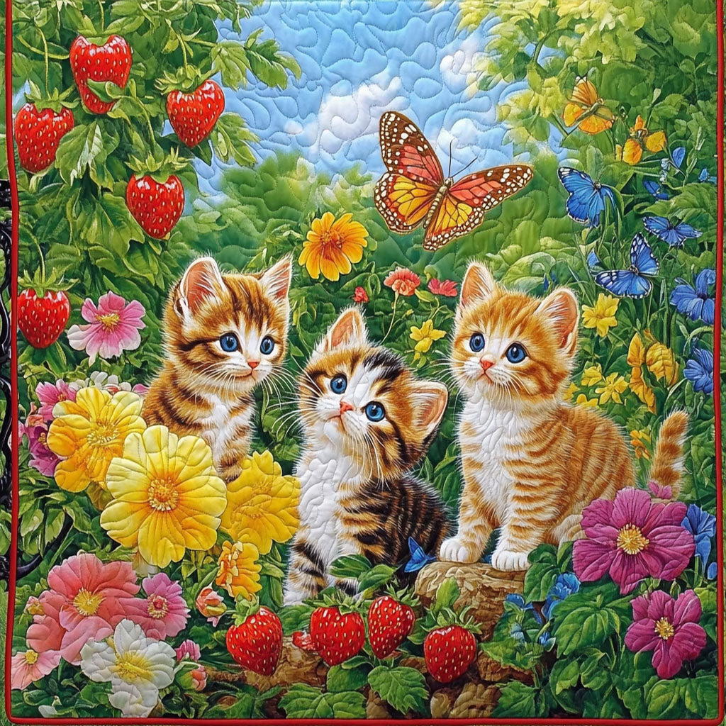 Strawberry Curiosity Quilted Blanket Best Throw Blanket Cat Presents Christmas - Marykun