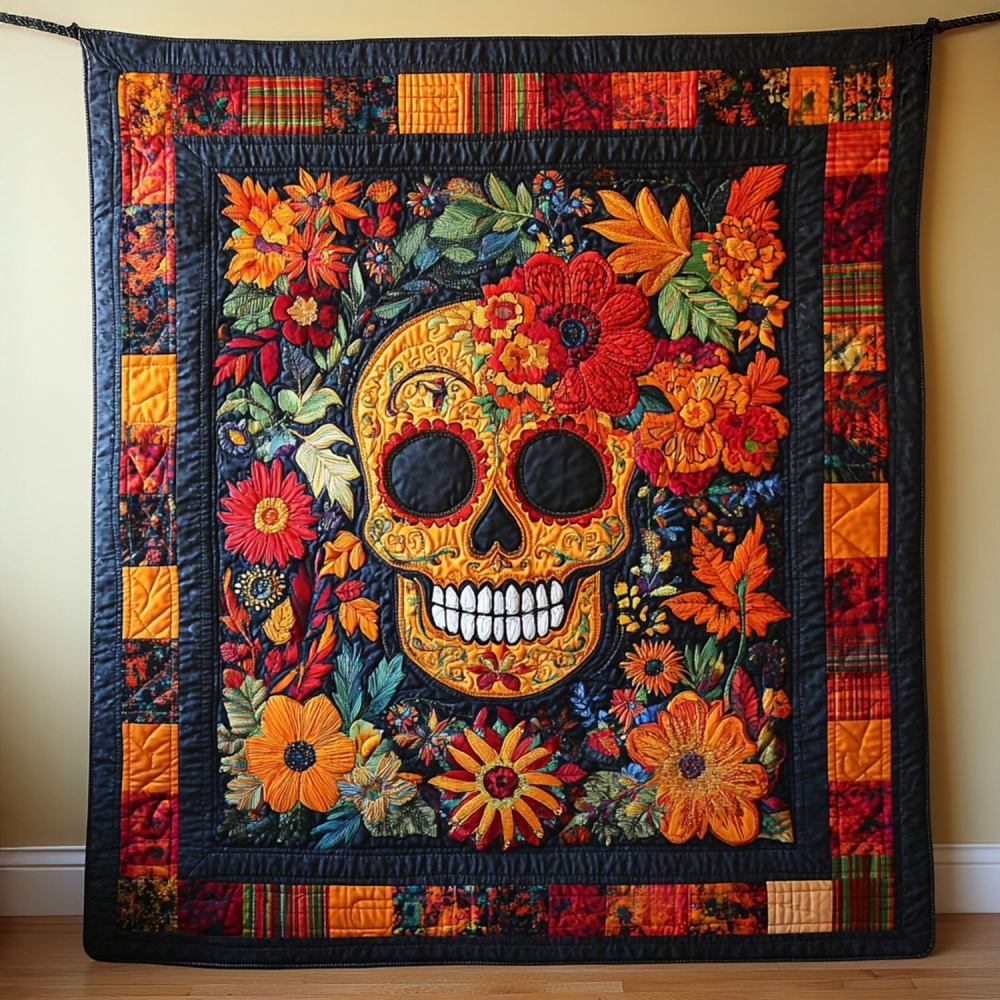 Sugar Skull Charm Quilted Blanket Christmas Holiday Best Gifts For Labrador Retriever - Marykun