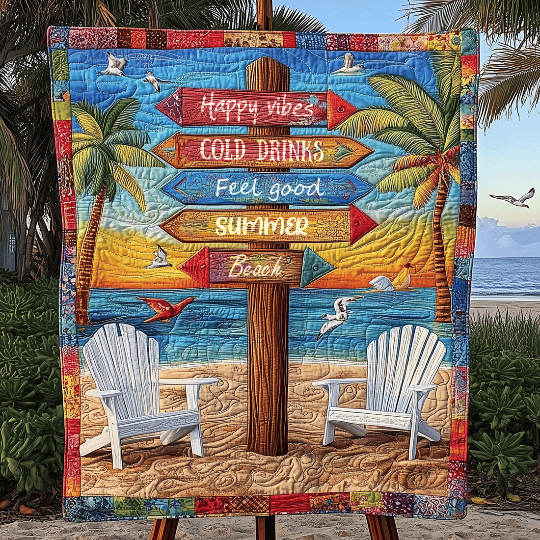 Summer Beach Signpost Quilted Blanket Bedroom Decor Christmas Presents For Sea Lovers - Marykun