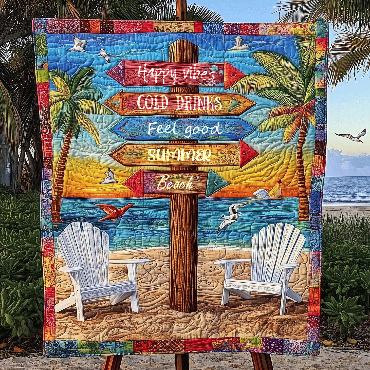 Summer Beach Signpost Quilted Blanket Bedroom Decor Christmas Presents For Sea Lovers - Marykun