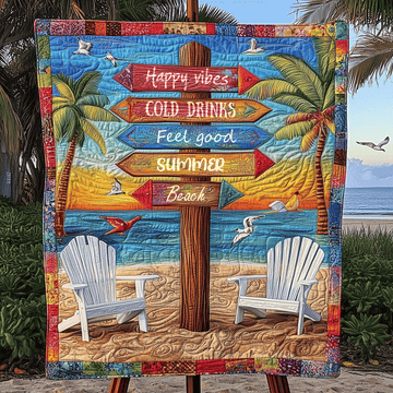 Summer Beach Signpost Quilted Blanket Bedroom Decor Christmas Presents For Sea Lovers - Marykun