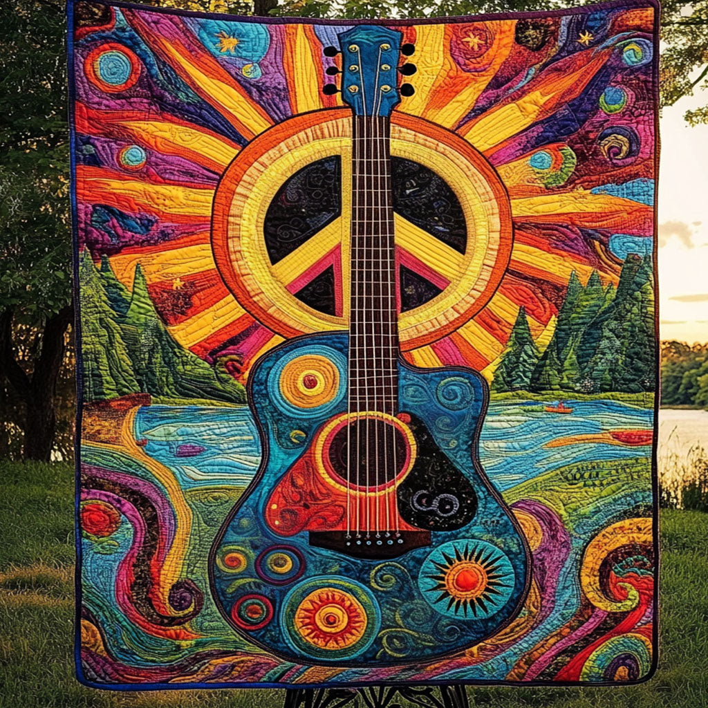 Sunburst Harmony Quilted Blanket Best Throw Blanket Christmas Gift For Guitar Teacher - Marykun