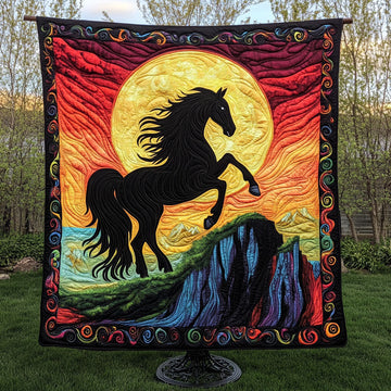 Sunfire Stallion Quilted Blanket Christmas Throw Blanket Cool Horse Gifts - Marykun