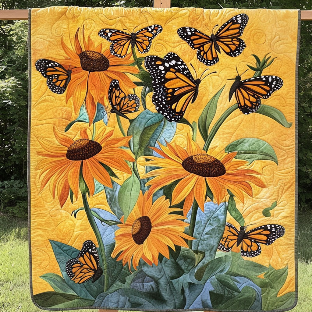 Sunflower Flight Quilted Blanket Christmas Bedroom Decor Unique Best Gifts For Butterfly Lovers - Marykun