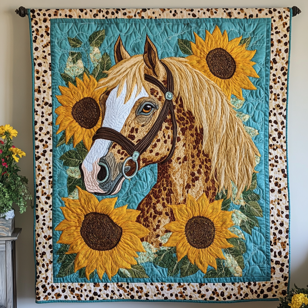 Sunflower Grace Quilted Blanket Christmas Throw Blanket Retirement Gifts For Horse Lovers - Marykun