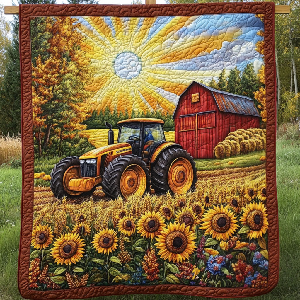 Sunflower Harvest Quilted Blanket Best Couch Throw Blanket Best Gifts For Tractor Lovers - Marykun