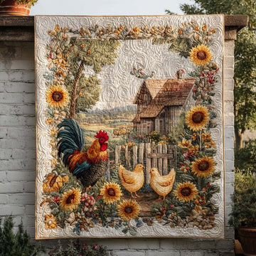 Sunflower Rooster Scene Quilted Blanket Cool Throw Blanket Gifts With Chickens On Them - Marykun