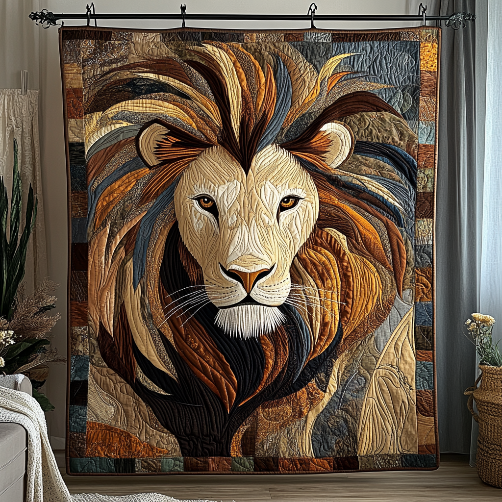 Sunlit Majesty Quilted Blanket Nice Throw Blanket Presents For Lion Lovers - Marykun