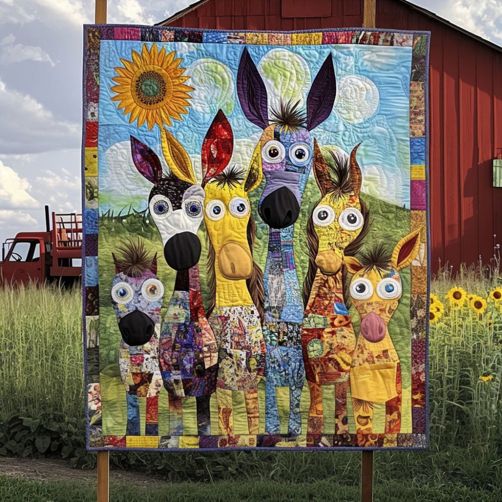 Sunny Donkeys Quilted Blanket Cool Throw Blanket Gifts For Donkey Owners - Marykun