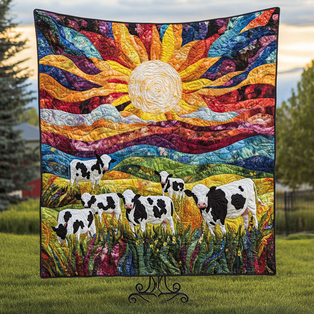 Sunset Herd Quilted Blanket Holiday Throw Blanket Cow Gifts For Christmas - Marykun