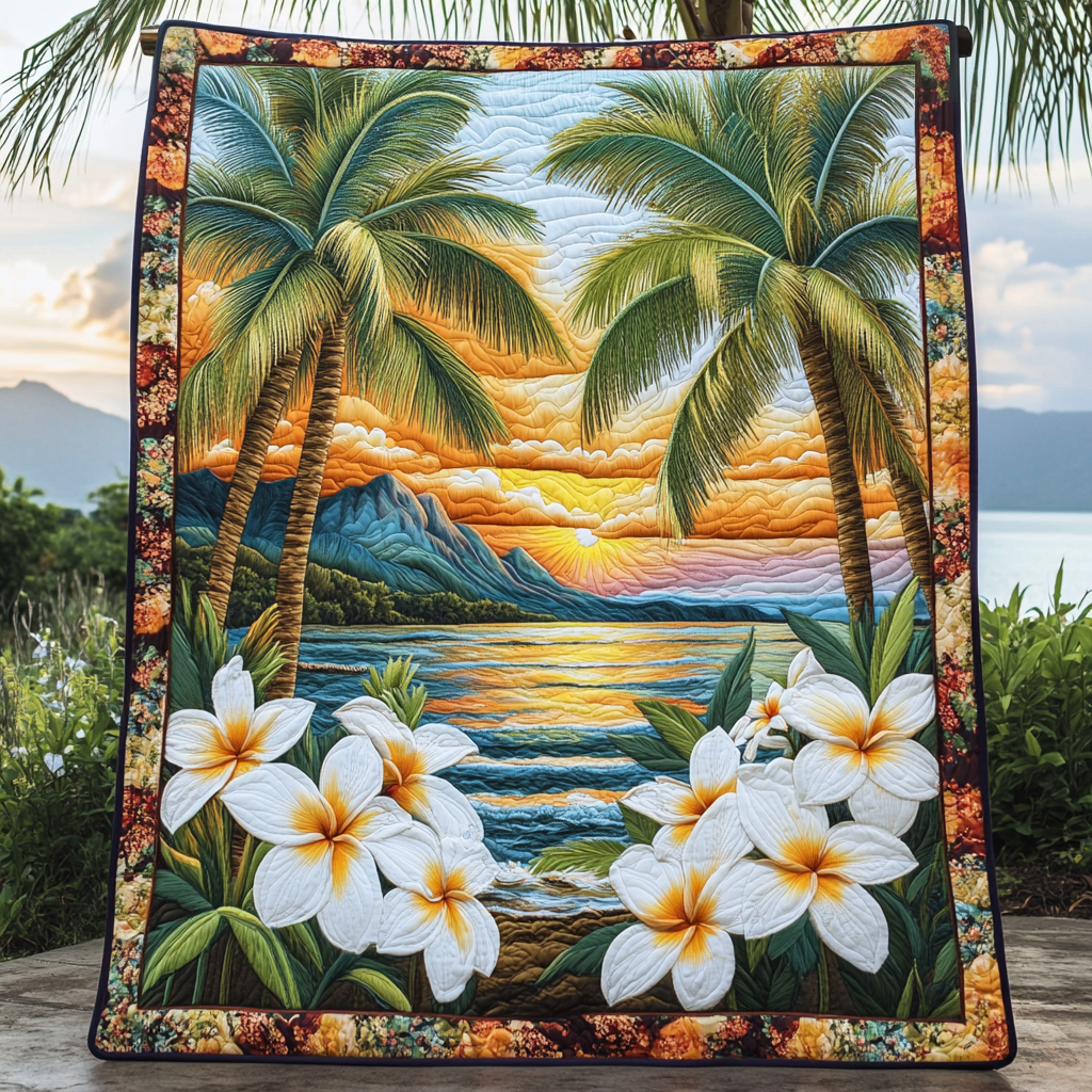 Sunset Horizon Quilted Blanket Bed Christmas Decor Best Gift Ideas For Beach Lovers - Marykun