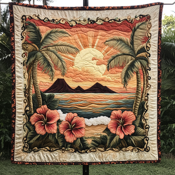 Sunset Shore Quilted Blanket Christmas Holiday Gifts For Beach Goers - Marykun