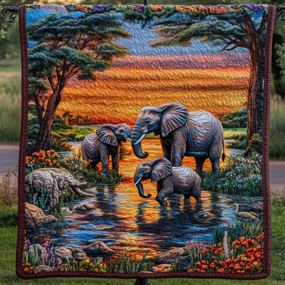 Sunset Walk Quilted Blanket Home Bedding Decor Christmas Gift Ideas For Elephant Lovers - Marykun