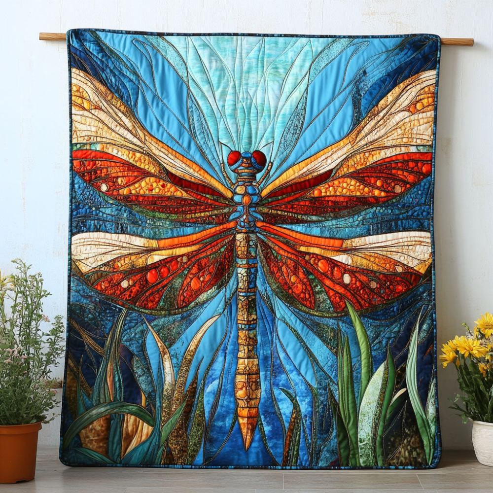 Sunset Wings Quilted Blanket Best Couch Throw Blanket Dragonfly Gifts For Women - Marykun