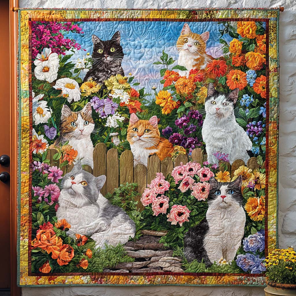 Sweet Flower Cat Quilted Blanket Xmas Holiday Gnome Themed Gifts - Marykun