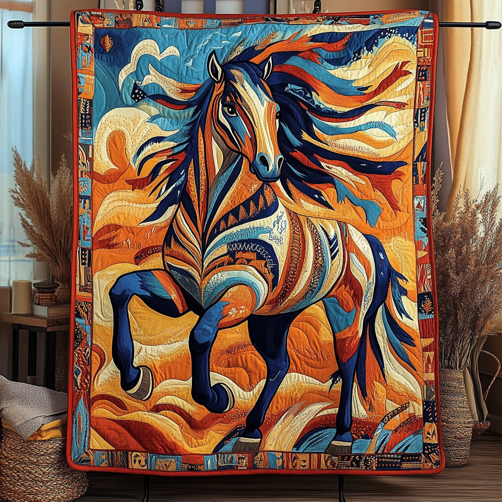 Swift Stallion Quilted Blanket Bedroom Decor Horse Christmas Presents - Marykun
