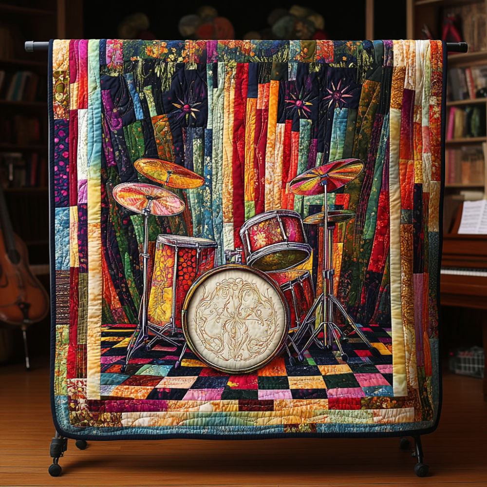 Symphony of Colors Quilted Blanket Sofa Couch Throw Blanket Secret Santa Gifts For Drummers - Marykun
