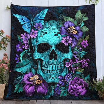 Teal Spirit Skull Quilted Blanket Christmas Room Decor Halloween Gifts For Adults - Marykun