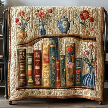 The Flowered Library Quilted Blanket Cute Throw Blanket Best Gifts For Book Readers - Marykun