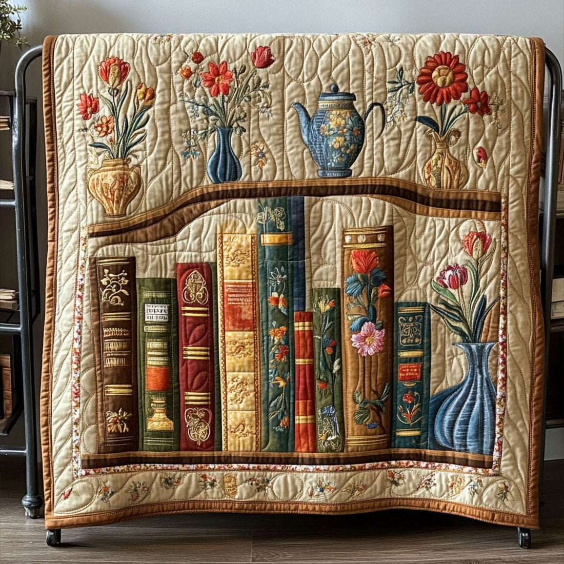 The Flowered Library Quilted Blanket Cute Throw Blanket Best Gifts For Book Readers - Marykun